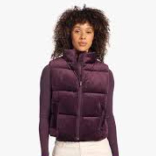 Nuuds Down Vest Women's Xl Plum Purple Corduroy Velour Puffer Duck Zip Winter